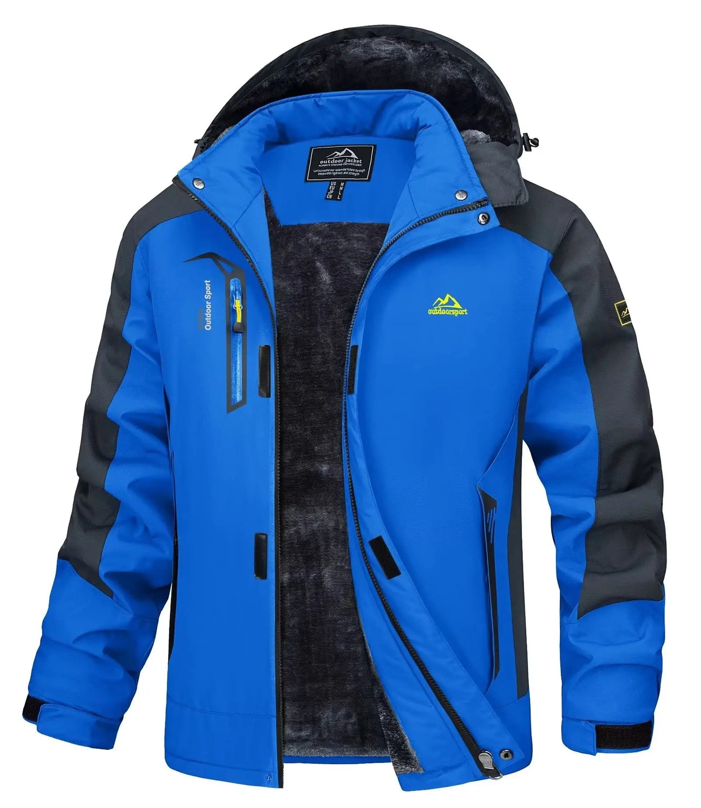Men Water Resistant Mountain Ski Wind Breaker Jacket Fleece Lined Windproof Jacket Fleece Warm Coat With Hood Winter Jackets