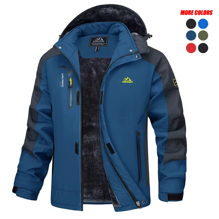Men Water Resistant Mountain Ski Wind Breaker Jacket Fleece Lined Windproof Jacket Fleece Warm Coat With Hood Winter Jackets