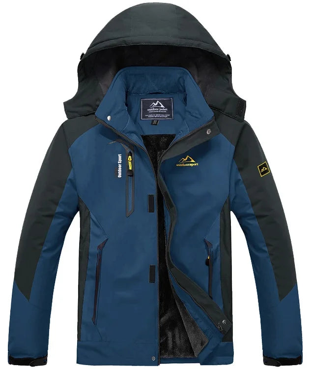 Men Water Resistant Mountain Ski Wind Breaker Jacket Fleece Lined Windproof Jacket Fleece Warm Coat With Hood Winter Jackets