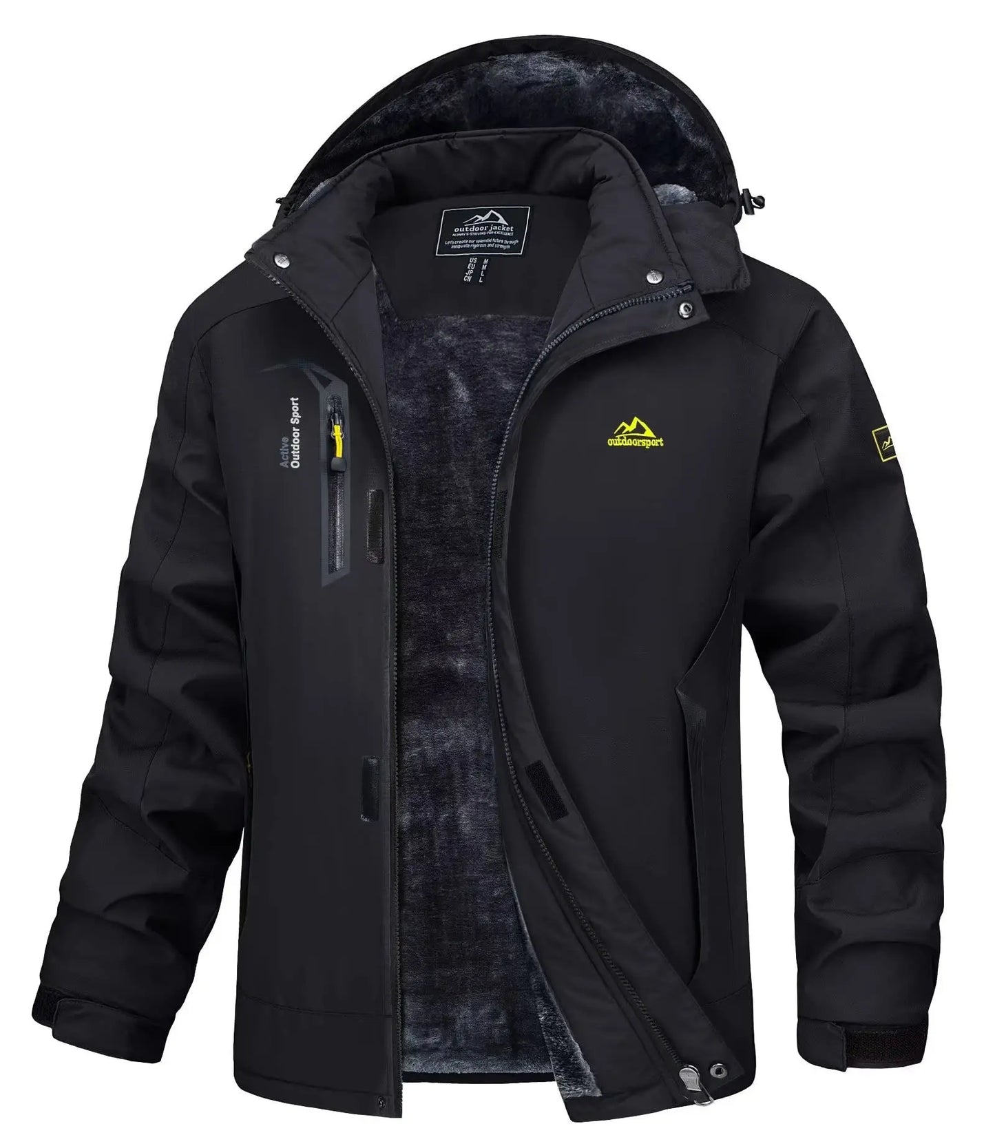Men Water Resistant Mountain Ski Wind Breaker Jacket Fleece Lined Windproof Jacket Fleece Warm Coat With Hood Winter Jackets