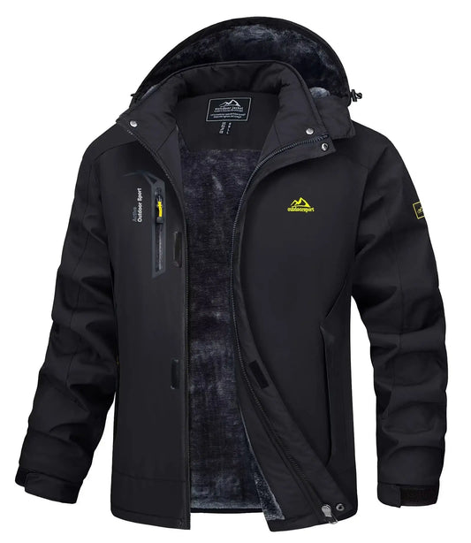 Men Water Resistant Mountain Ski Wind Breaker Jacket Fleece Lined Windproof Jacket Fleece Warm Coat With Hood Winter Jackets