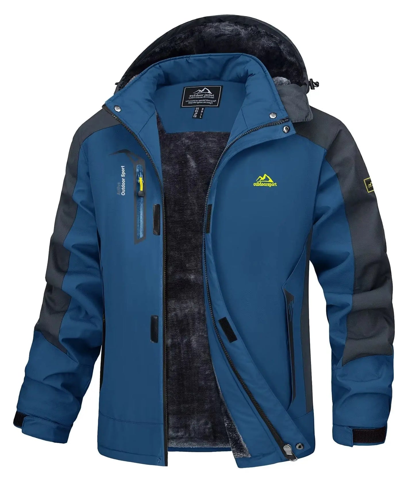 Men Water Resistant Mountain Ski Wind Breaker Jacket Fleece Lined Windproof Jacket Fleece Warm Coat With Hood Winter Jackets